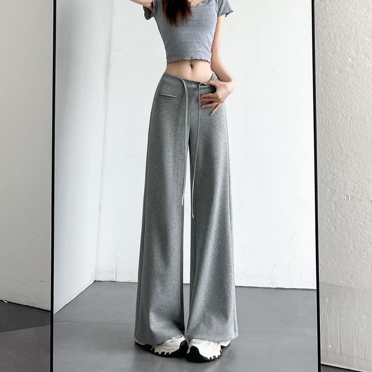 美式微喇高腰顯瘦垂感休閑衛褲慵懶闊腿褲-Cicimode