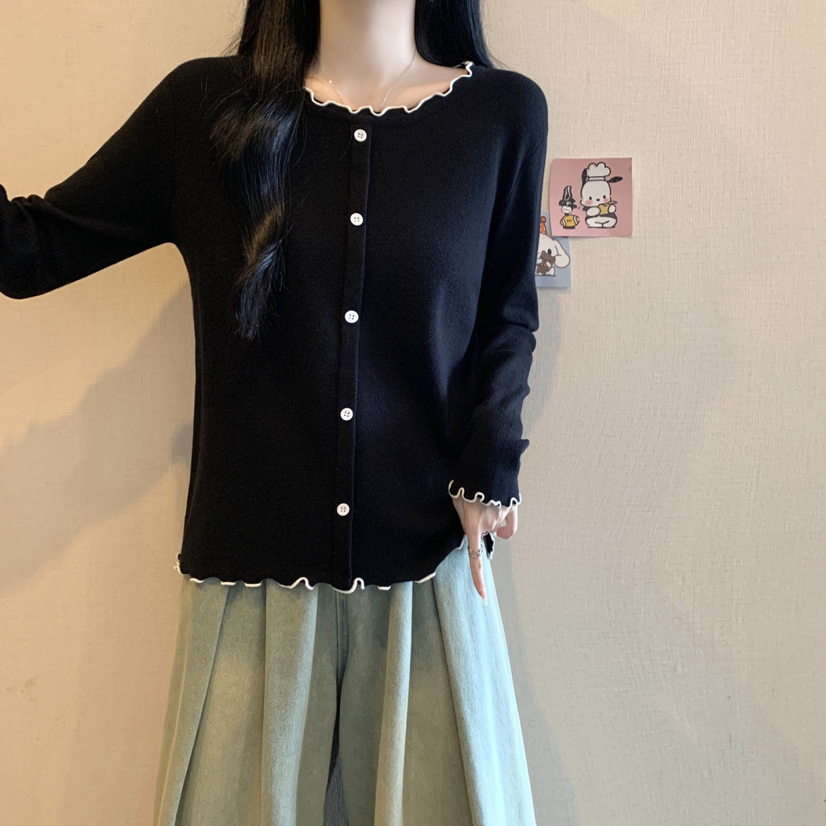 甜美減齡寬鬆保暖德絨內搭長袖T恤-Cicimode