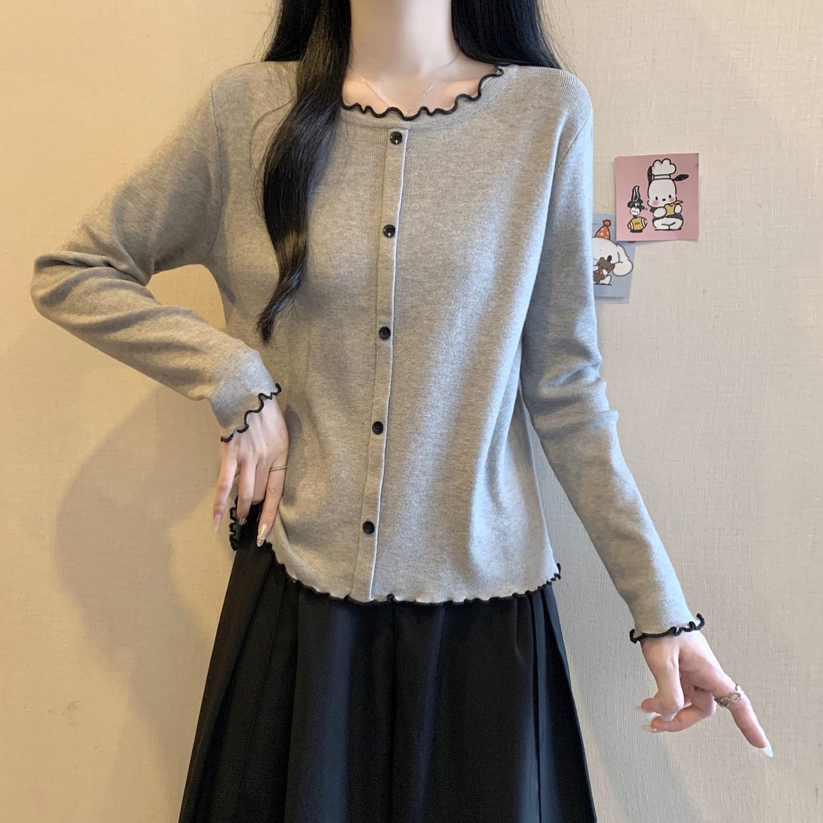 甜美減齡寬鬆保暖德絨內搭長袖T恤-Cicimode