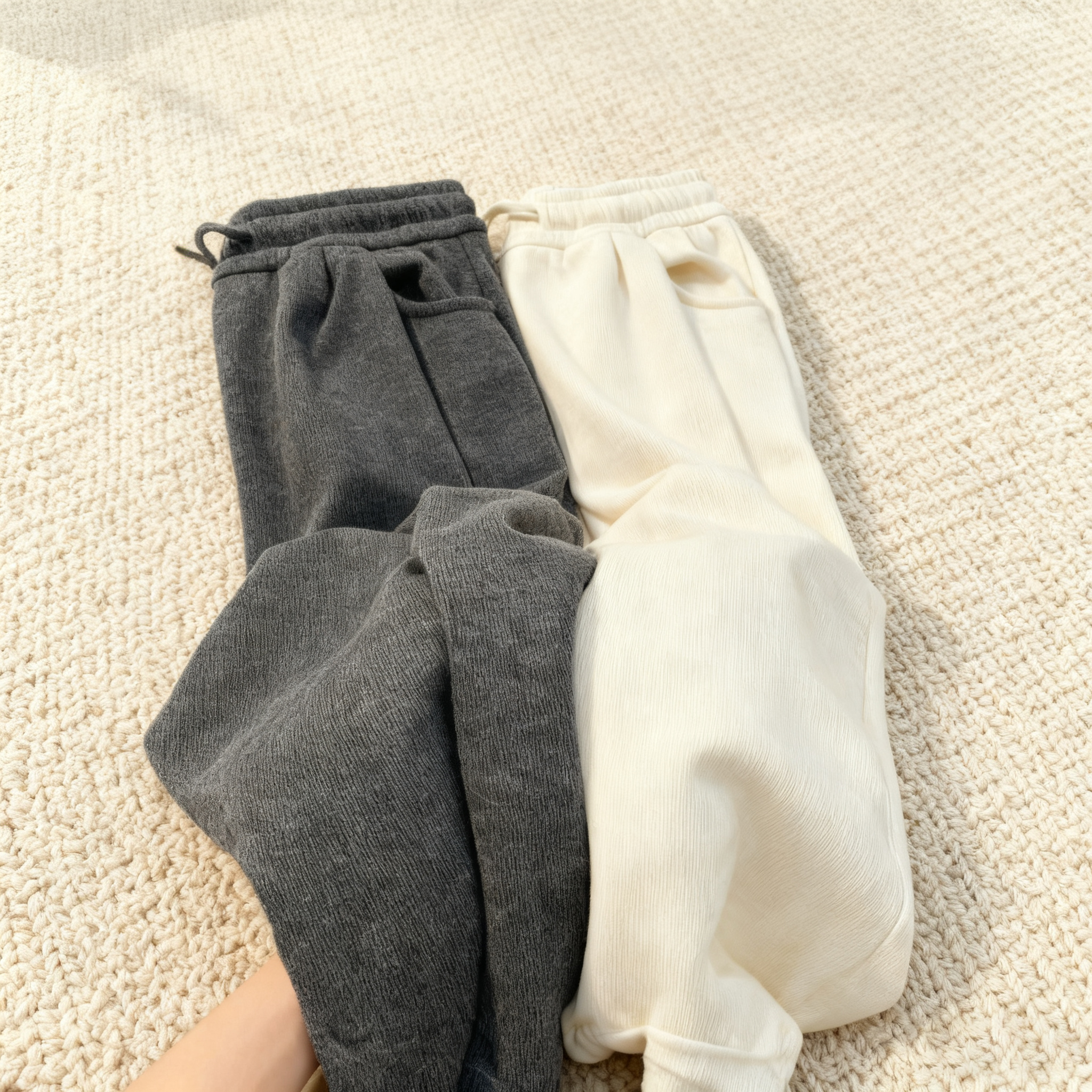 秋冬季直筒運動休閒寬鬆闊腿不起球糯米褲-Cicimode