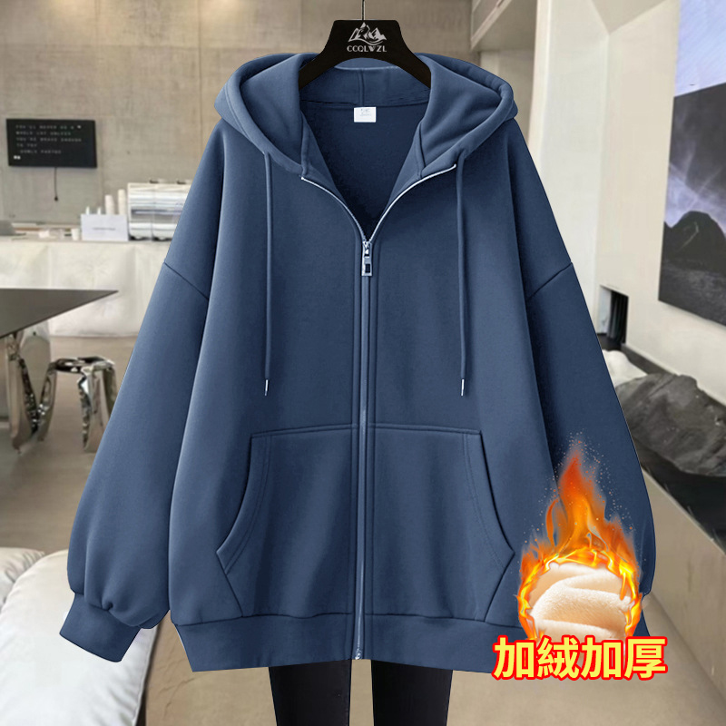 美式刷毛加厚寬鬆運動慵懶風拉鍊連帽外套-Cicimode