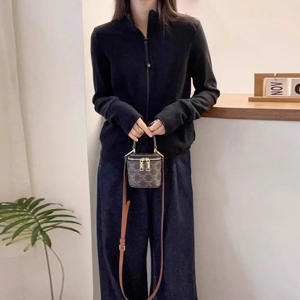 雙拉鍊立領德絨高級感休閒短款開衫外套