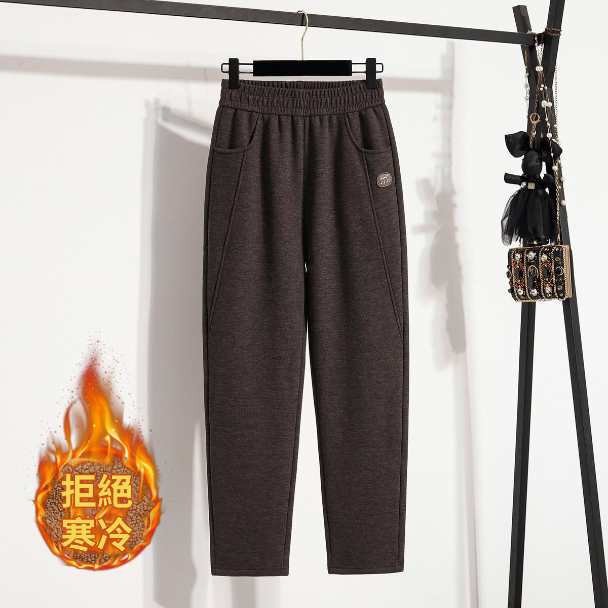 毛呢寬鬆軟糯遮肉顯瘦刷毛加厚休閒褲-Cicimode