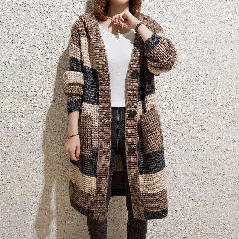 慵懶風寬鬆中長版連帽粗針針織開衫-Cicimode