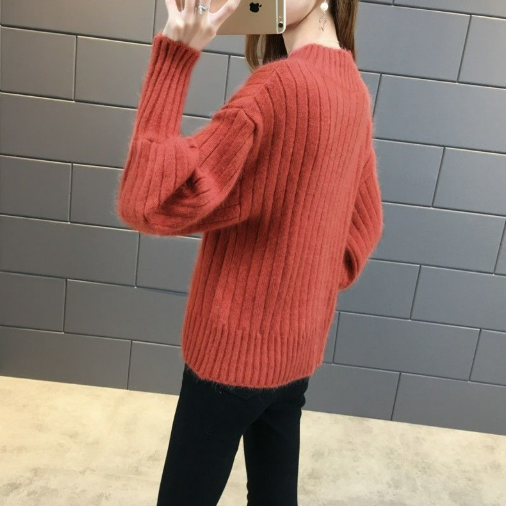 燈籠袖慵懶風打底衫半高領寬鬆針織毛衣