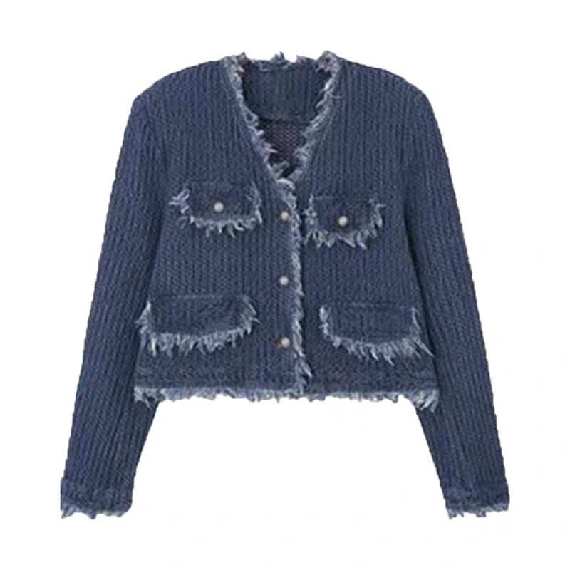 【單件/套裝】高級感毛邊小香風外套+設計感襯衫+高腰半身裙三件套裝-Cicimode