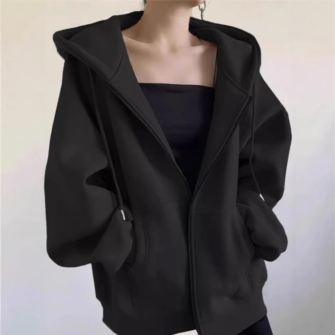 【單件/套裝】韓版寬鬆休閒連帽拉鏈外套+複古牛仔褲兩件套-Cicimode