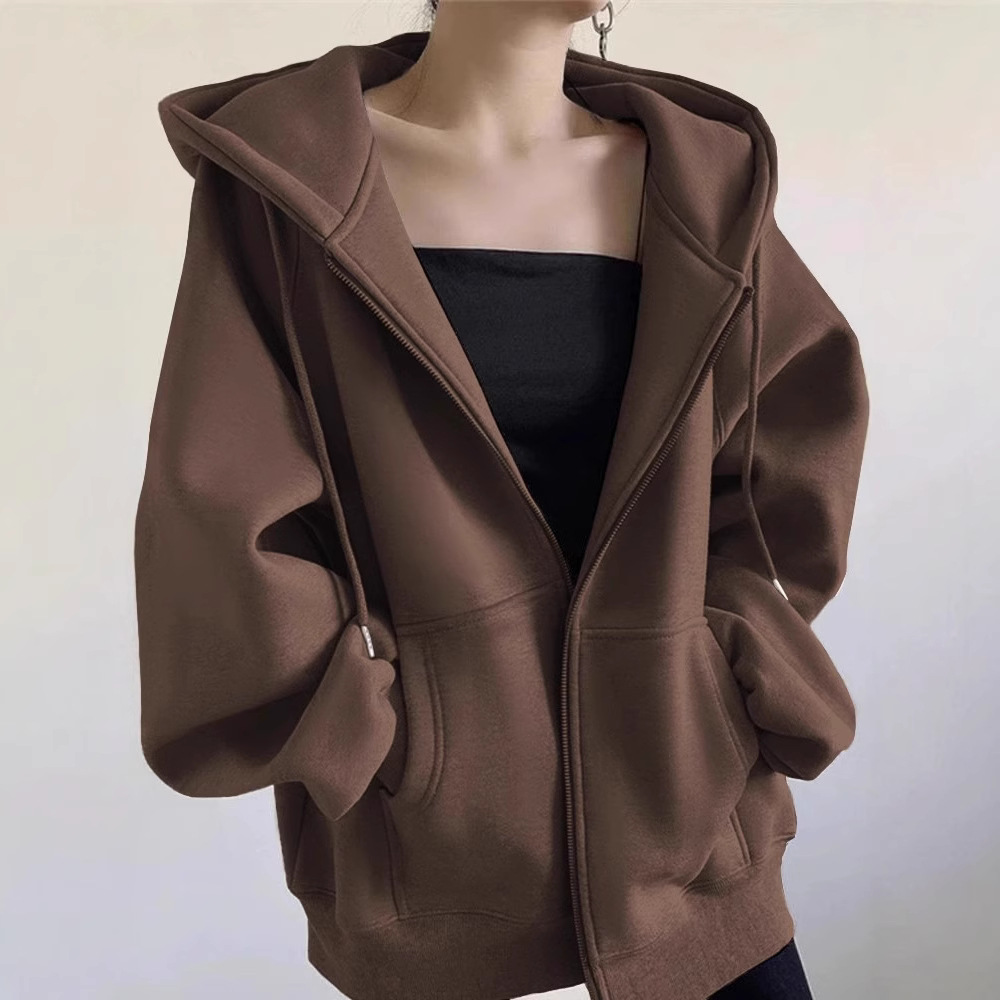 【單件/套裝】韓版寬鬆休閒連帽拉鏈外套+複古牛仔褲兩件套-Cicimode