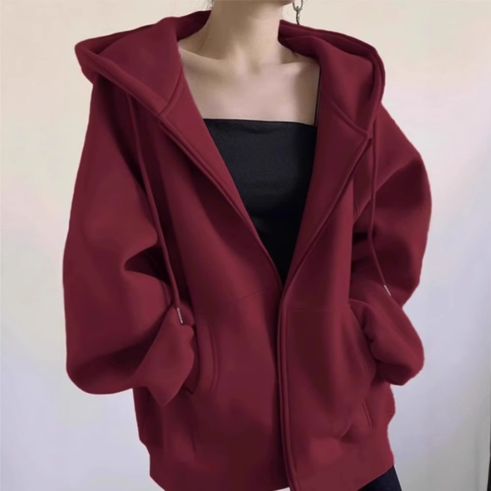 【單件/套裝】韓版寬鬆休閒連帽拉鏈外套+複古牛仔褲兩件套-Cicimode