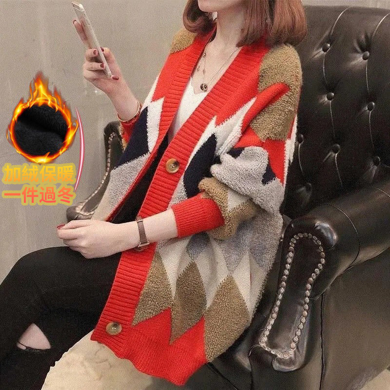 韓版慵懶風寬鬆刷毛中長版針織開衫-Cicimode