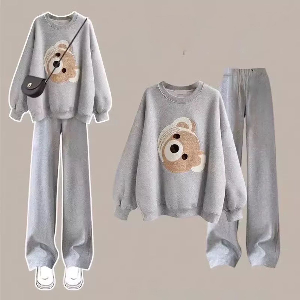 【單件/套裝】美式慵懶寬鬆圓領長袖T恤+休閑闊腿褲兩件套-Cicimode