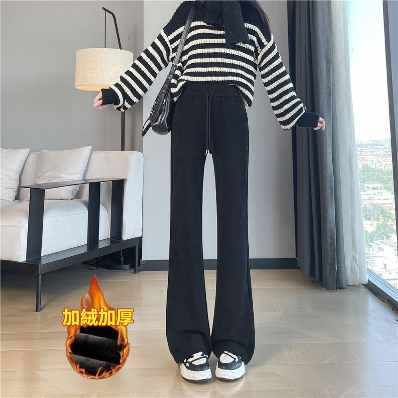 刷毛喇叭高腰垂感雪尼爾大碼寬鬆微喇褲-Cicimode