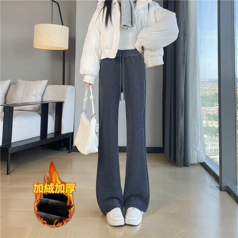 刷毛喇叭高腰垂感雪尼爾大碼寬鬆微喇褲-Cicimode