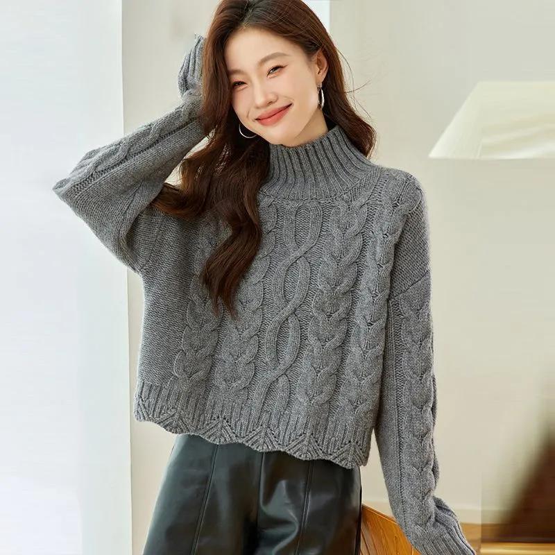 麻花寬鬆顯瘦百搭慵懶復古針織毛衣-Cicimode