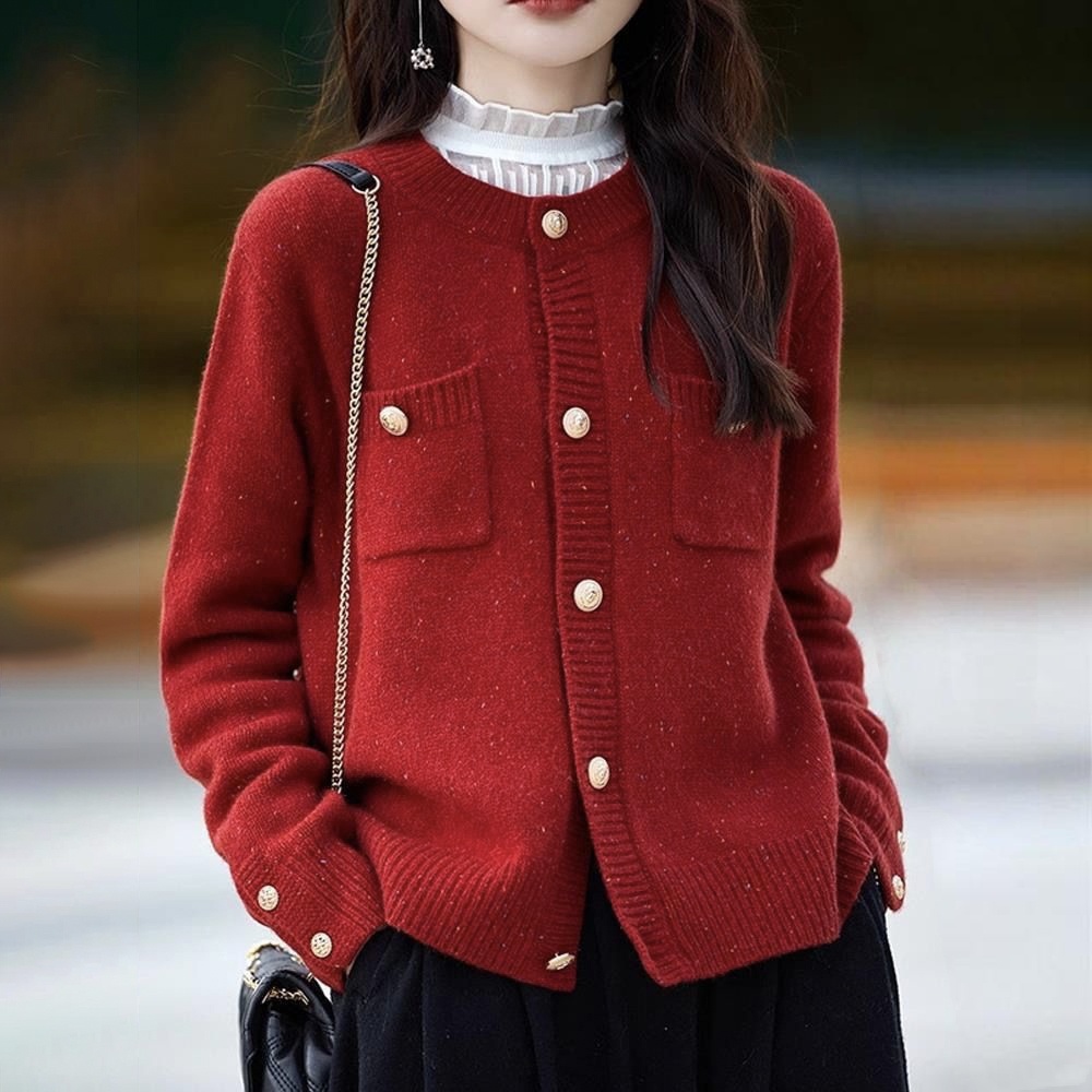 甜美氣質圓領小香風寬鬆針織開衫-Cicimode