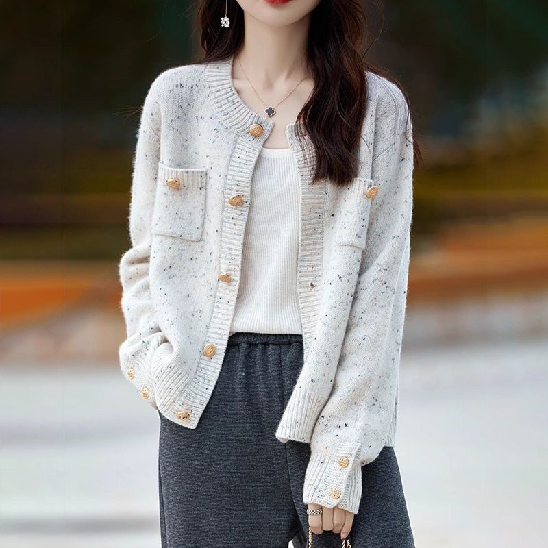 甜美氣質圓領小香風寬鬆針織開衫-Cicimode