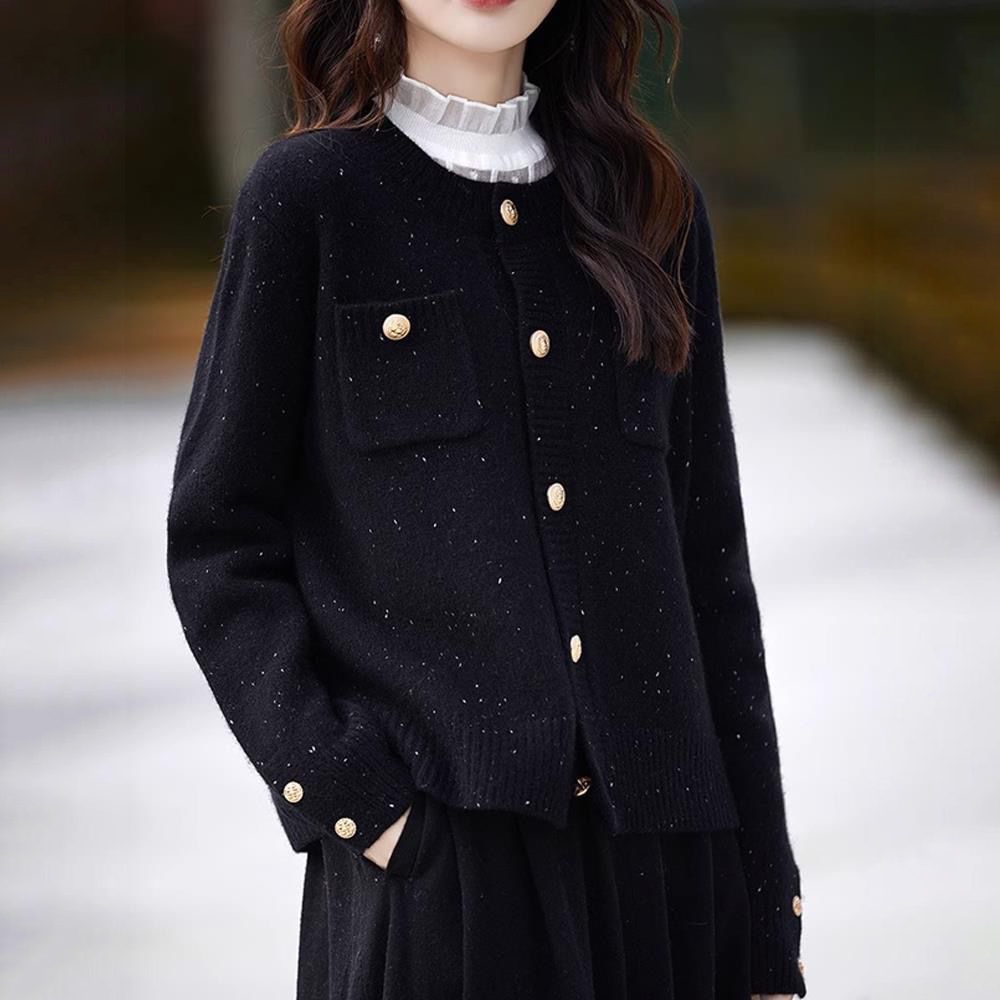 甜美氣質圓領小香風寬鬆針織開衫-Cicimode