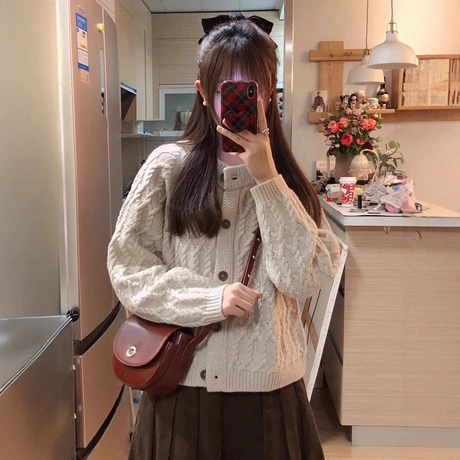 【單件/套裝】小香風休閒百搭毛衣開衫+半身裙兩件套-Cicimode