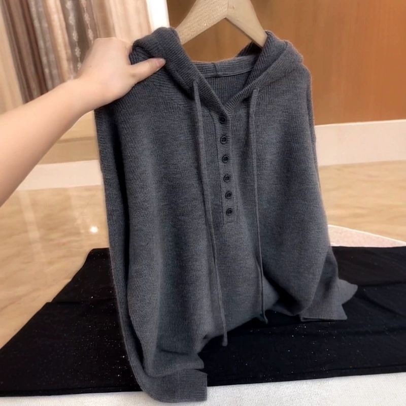 【必入款】別緻設計感寬鬆慵懶抽繩連帽針織衫-Cicimode