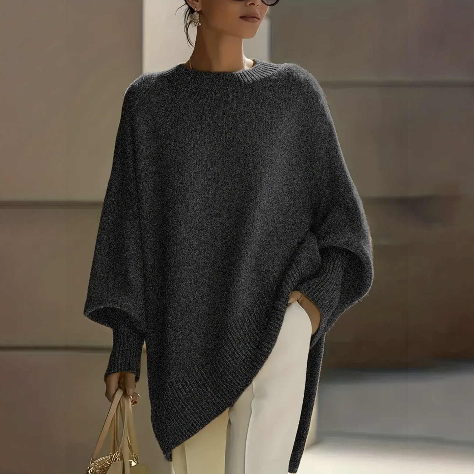 （多色可選）寬鬆慵懶風素色圓領套頭針織毛衣-Cicimode