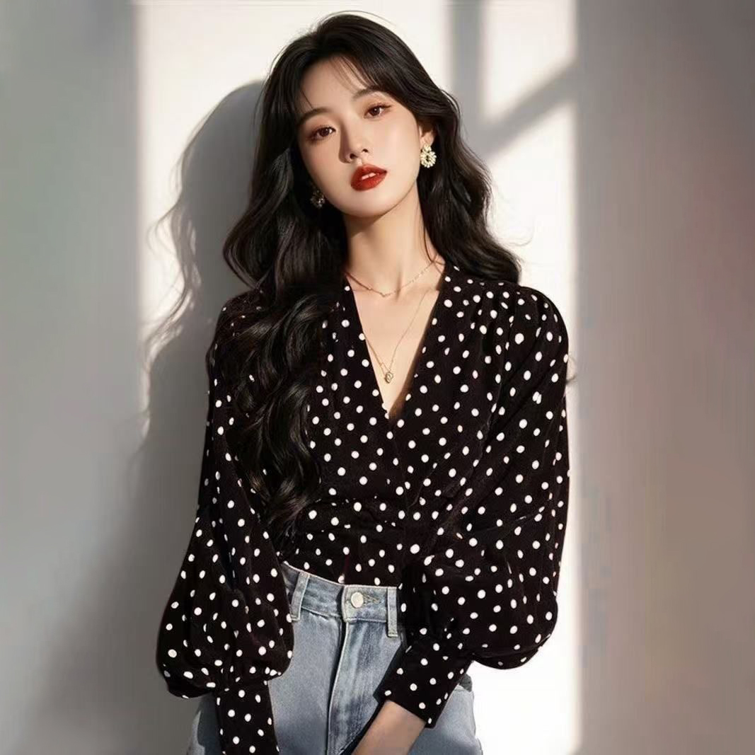 波點法式小眾設計別緻氣質長袖襯衫