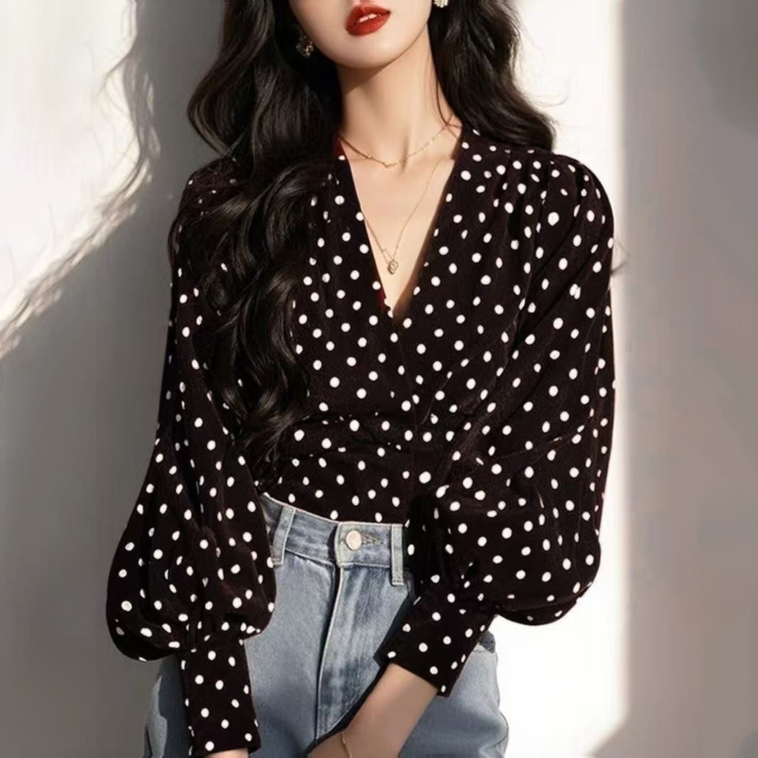 波點法式小眾設計別緻氣質長袖襯衫