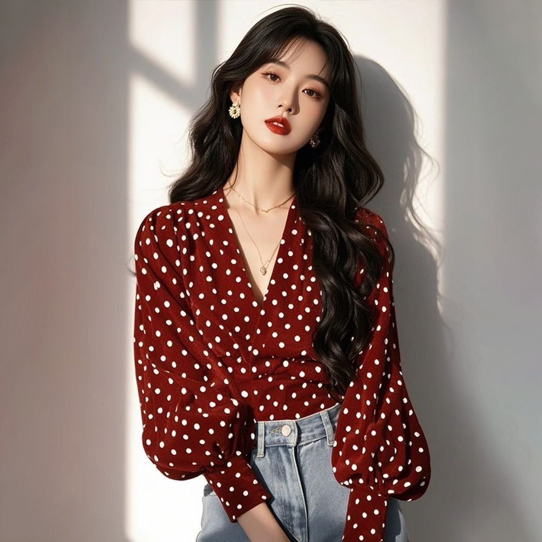波點法式小眾設計別緻氣質長袖襯衫