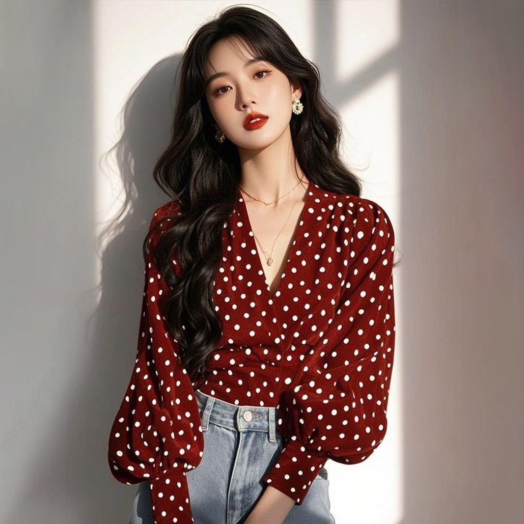 波點法式小眾設計別緻氣質長袖襯衫