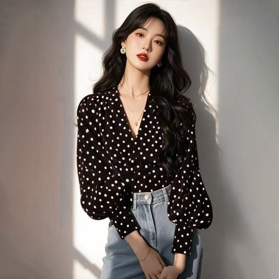 波點法式小眾設計別緻氣質長袖襯衫