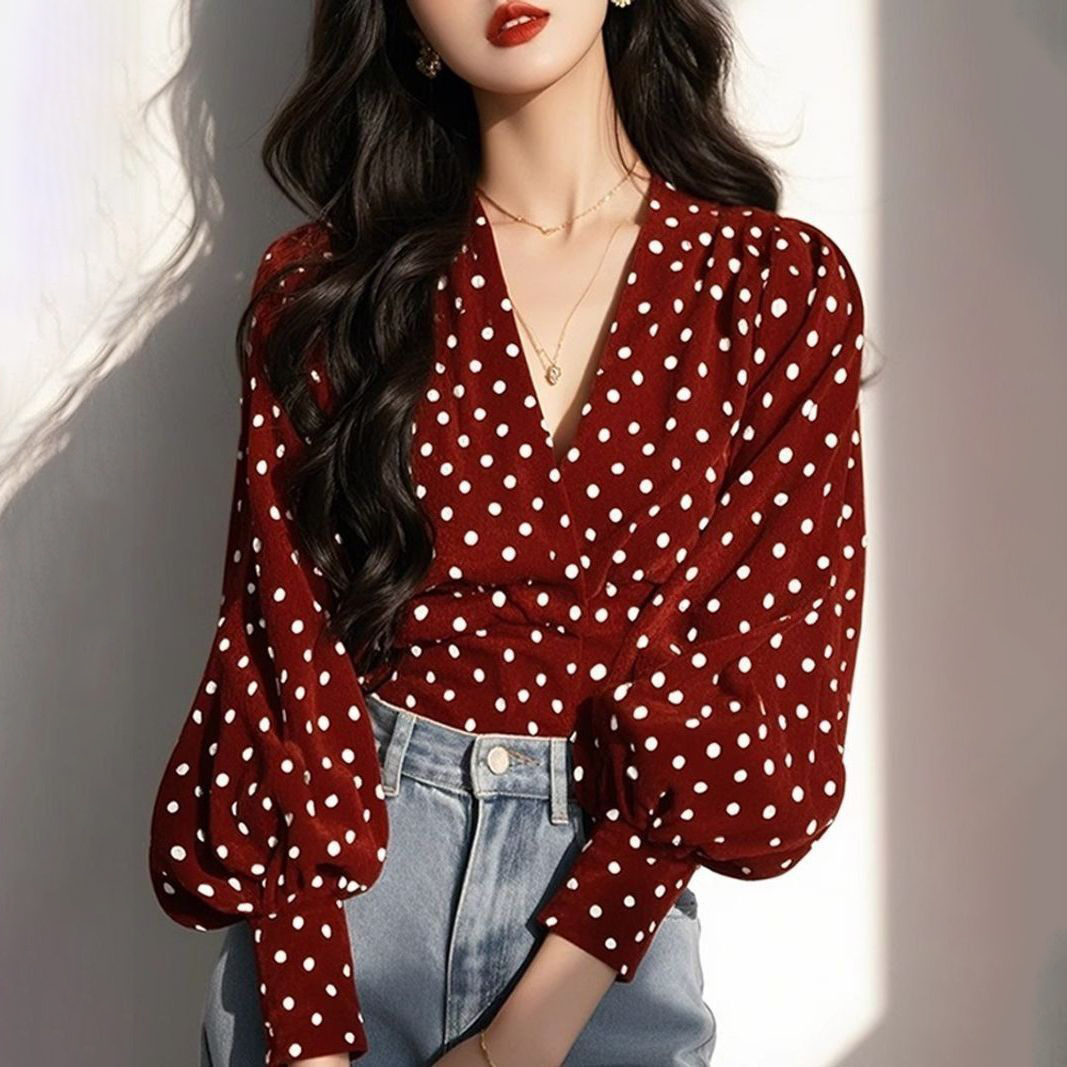 波點法式小眾設計別緻氣質長袖襯衫