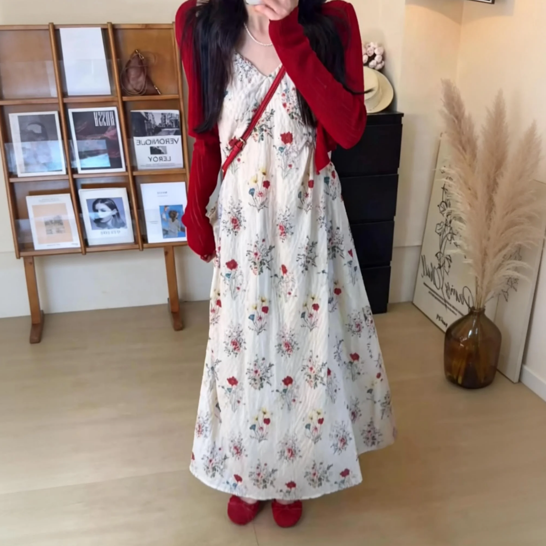 【單件/套裝】法式甜美風大碼碎花吊帶洋裝+薄款防曬開衫兩件套