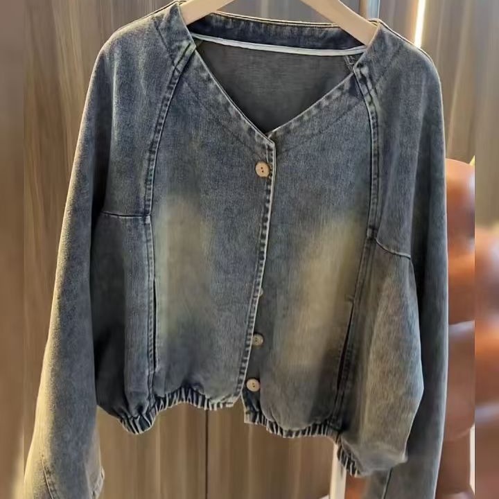 大碼復古短版百搭洋氣休閒夾克牛仔外套