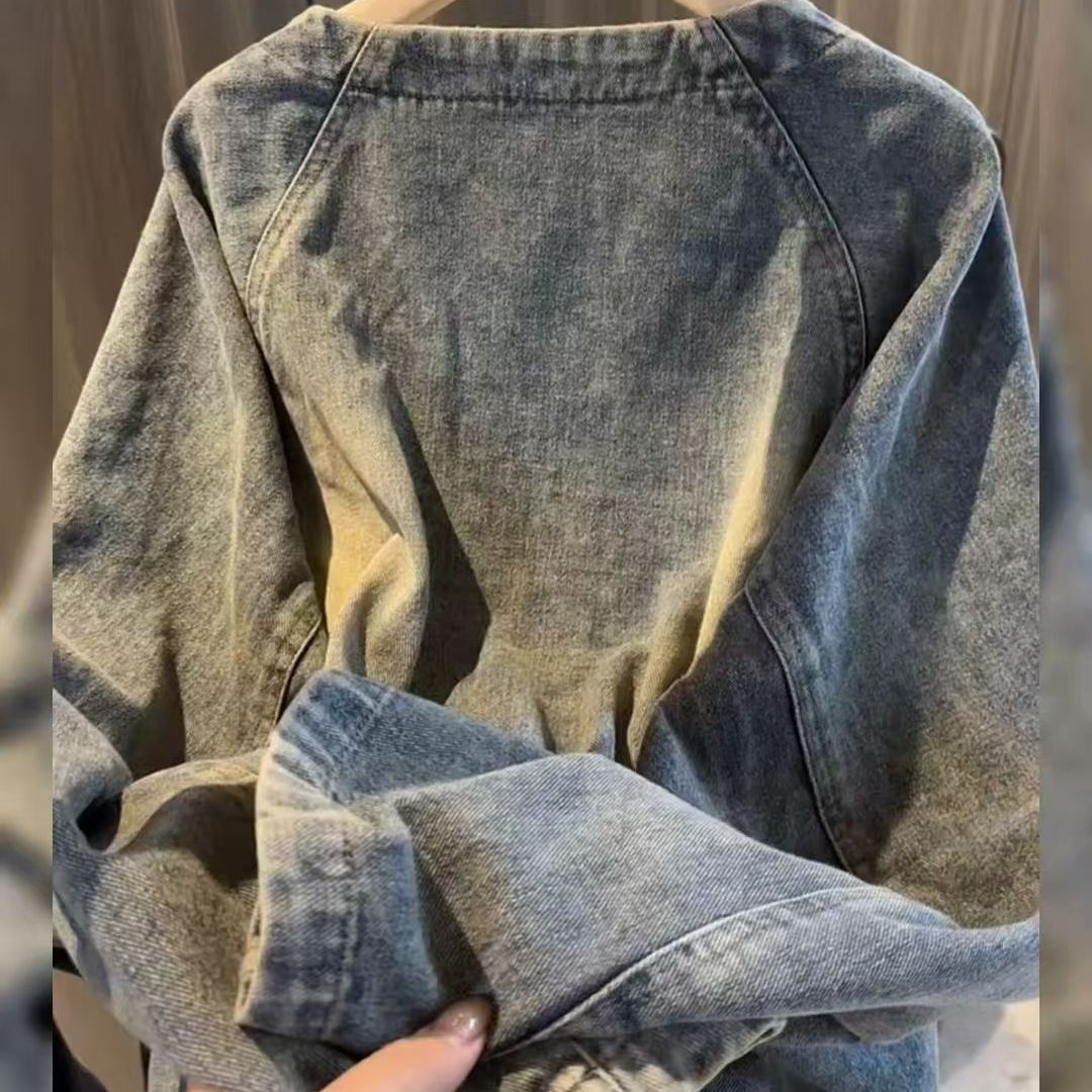 大碼復古短版百搭洋氣休閒夾克牛仔外套