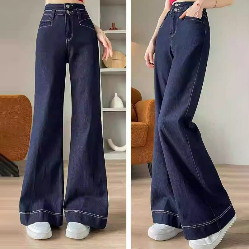 高腰顯瘦遮肉時尚休閒微喇拖地牛仔闊腿褲