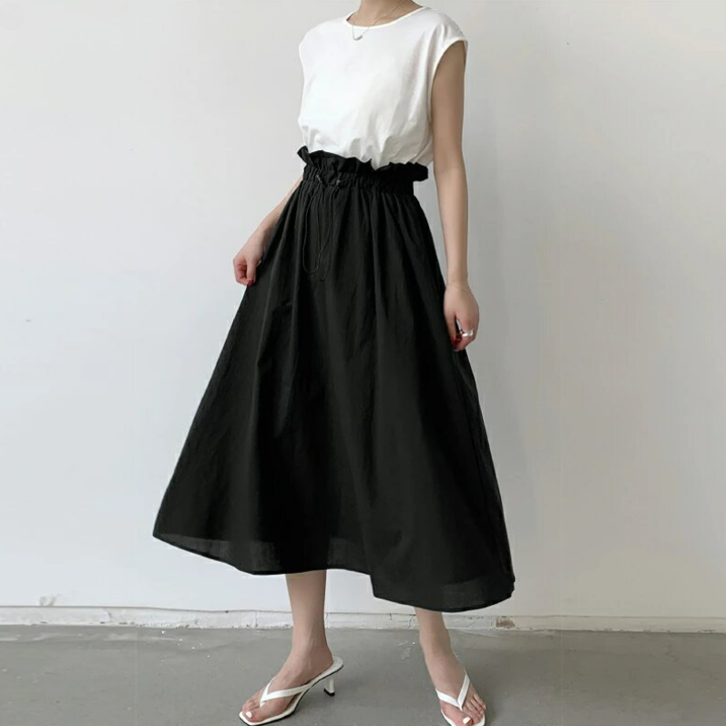 日韓寬鬆長版可收腰時尚拼接撞色洋裝