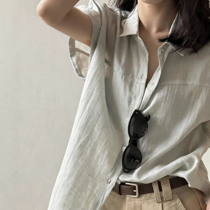 時尚高級感休閒通勤小飛袖無袖襯衫