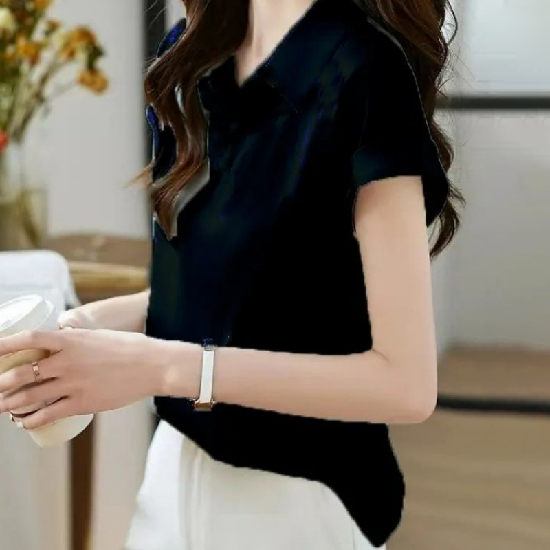 法式設計打底襯衣別緻氣質時尚短袖襯衫