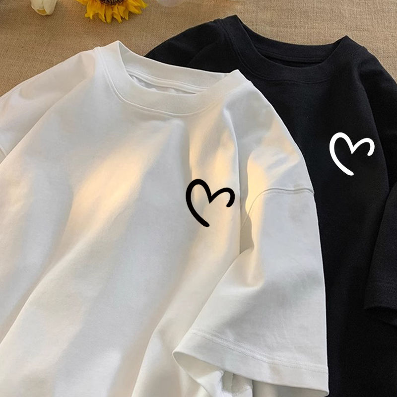 時尚百搭減齡顯瘦愛心印花短袖T恤-Cicimode