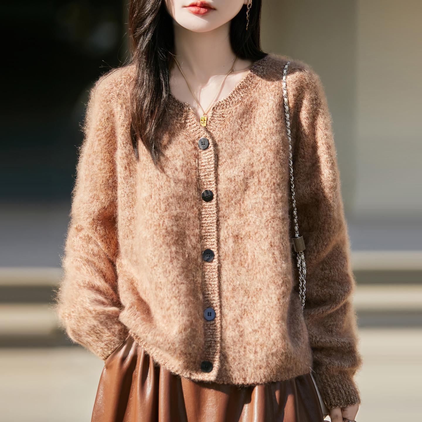 法式慵懶風花紗拉絨羊毛針織開衫-Cicimode