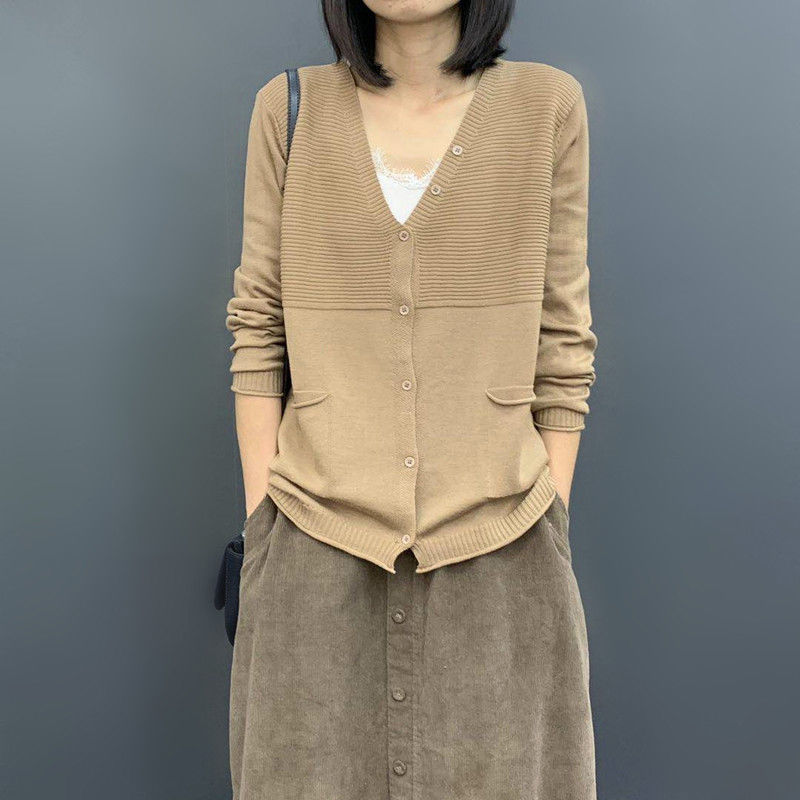 寬鬆顯瘦文藝純色長袖薄款針織開衫-Cicimode