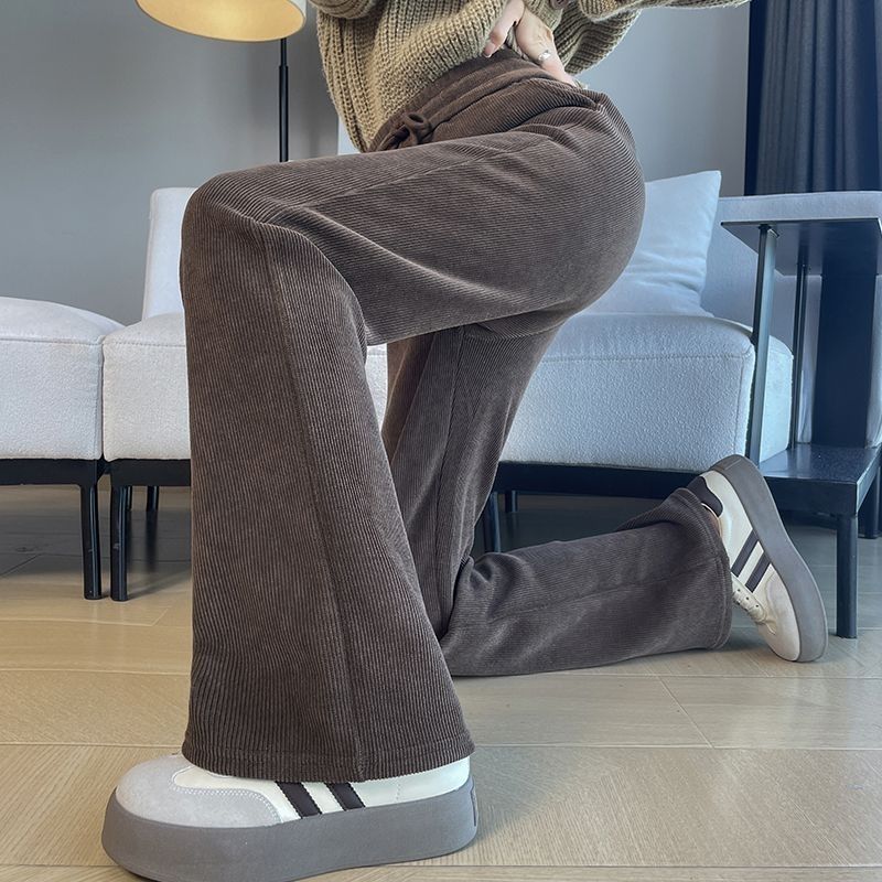 刷毛喇叭高腰垂感雪尼爾大碼寬鬆微喇褲-Cicimode