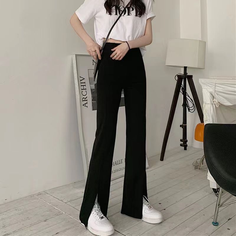 前開衩寬褲女春夏新款高腰垂感直筒落地長褲小個子休閒九分褲潮