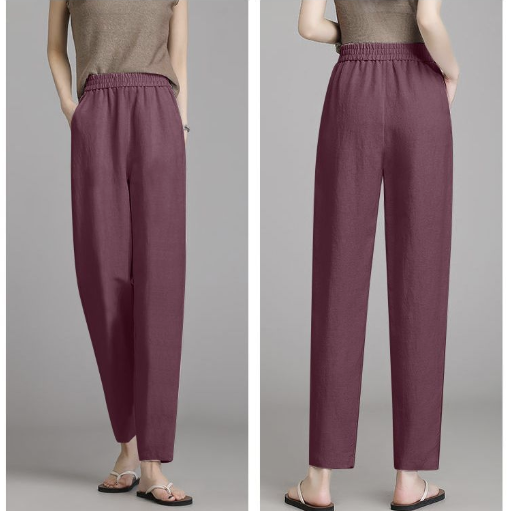 亞麻顯瘦休閒薄款冰絲高腰寬鬆九分哈倫褲-Cicimode