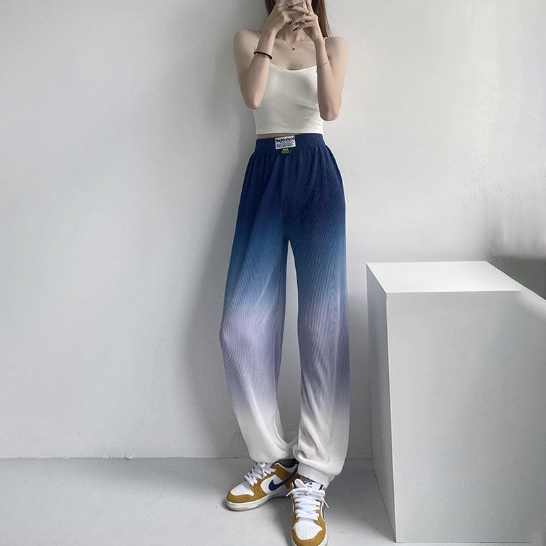 直筒垂感寬鬆休閒肌理感壓褶漸變束腳褲