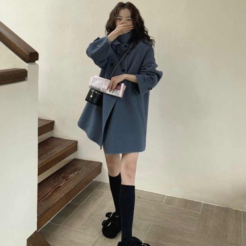 斗篷毛呢赫本風韓系加厚雙面羊絨外套