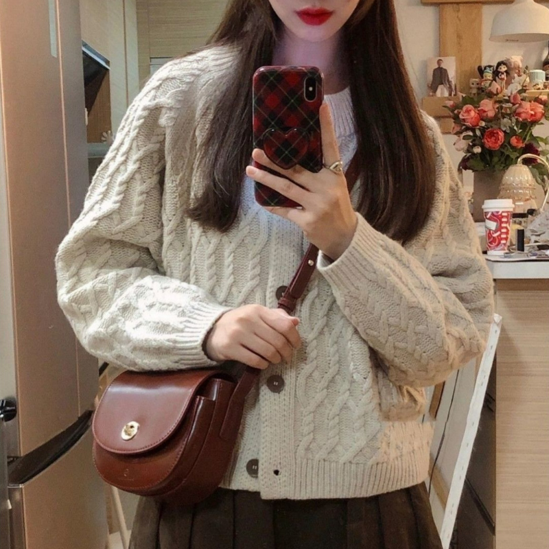 【單件/套裝】小香風休閒百搭毛衣開衫+半身裙兩件套-Cicimode