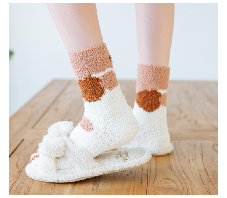 【16hkd限時秒殺】保暖加厚珊瑚絨中筒襪卡通貓爪保暖家居襪子-vivivale