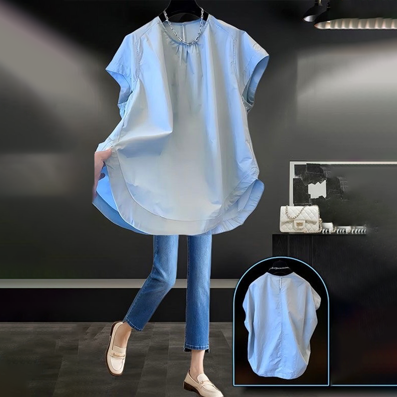 法式高級感氣質圓領短袖襯衫-Cicimode