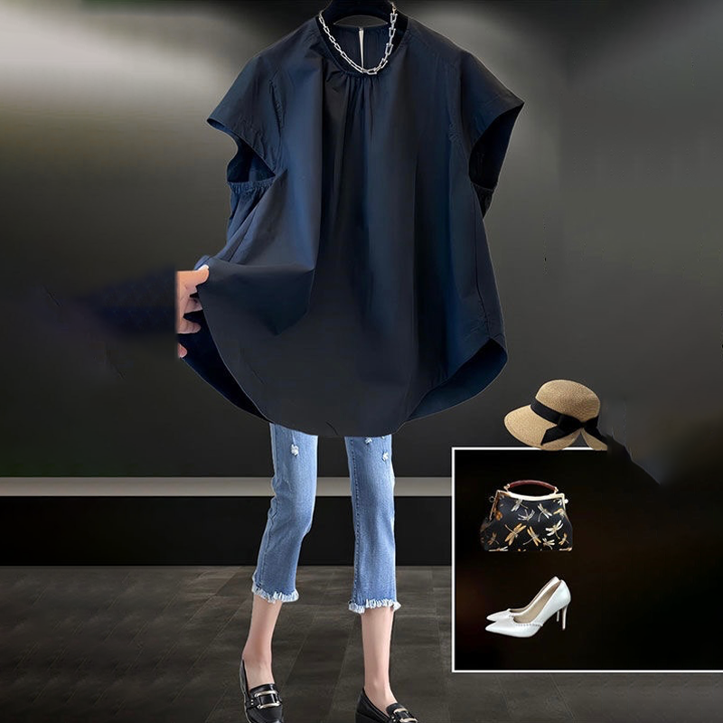 法式高級感氣質圓領短袖襯衫-Cicimode