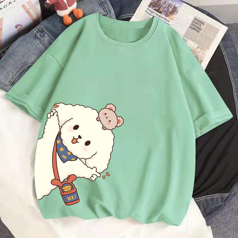 多色純棉可爱印花宽松圆领短袖T恤-Cicimode